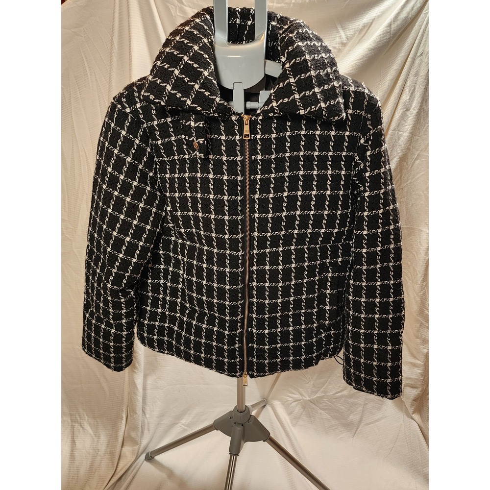 Jason Wu Black White Plaid Tweed Quilted Puffer Jacket M